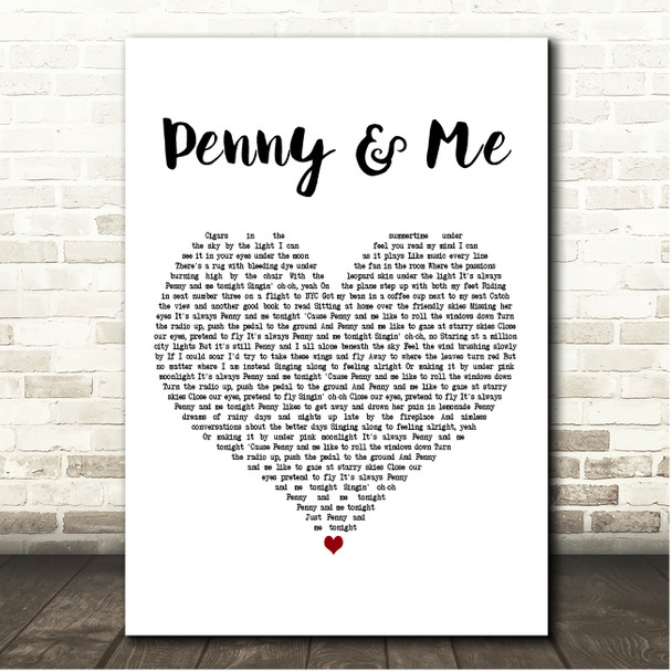 Hanson Penny & Me White Heart Song Lyric Print
