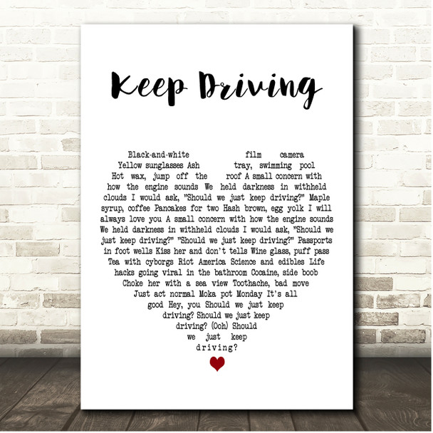 Harry Styles Keep Driving White Heart Song Lyric Print