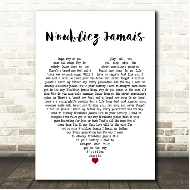 Joe Cocker Noubliez Jamais White Heart Song Lyric Print