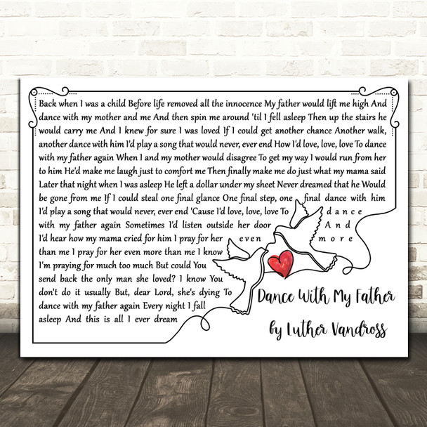 Luther Vandross Dance With My Father Line Art Doves & Heart Song Lyric Print