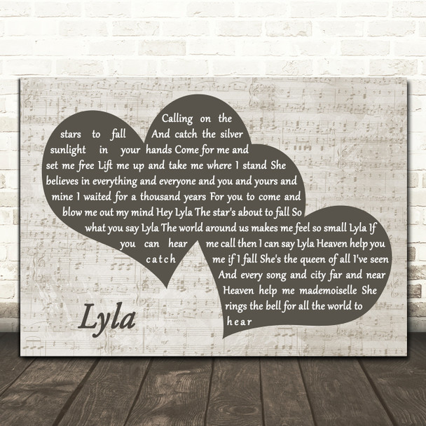 Oasis Lyla Black & White Two Hearts Song Lyric Print
