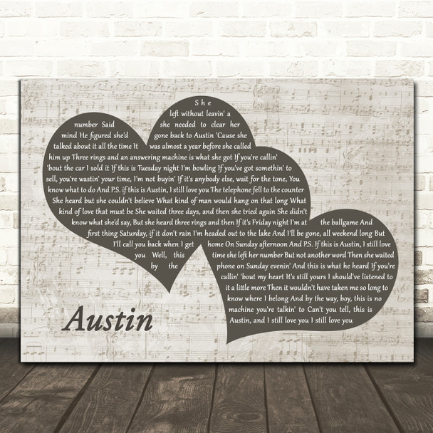 Blake Shelton Austin Black & White Two Hearts Song Lyric Print