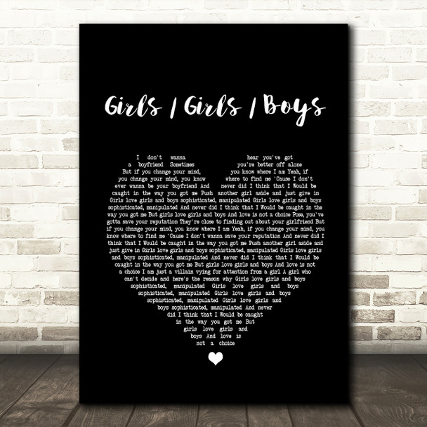 Panic At The Disco Girls Girls Boys Black Heart Song Lyric Quote Print