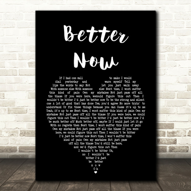 Rascal Flatts Better Now Black Heart Song Lyric Quote Print