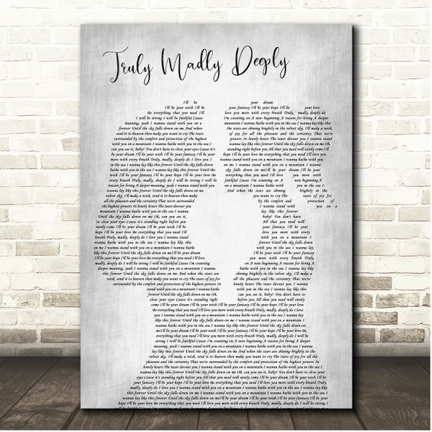 Savage Garden Truly Madly Deeply Grey Lesbian Plain Couple Song Lyric Print