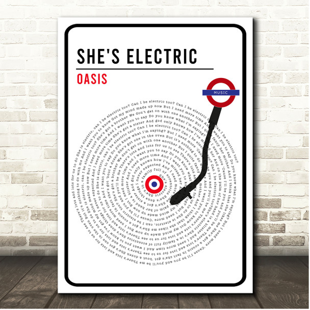 Oasis She's Electric London Sign Style Vinyl Song Lyric Print