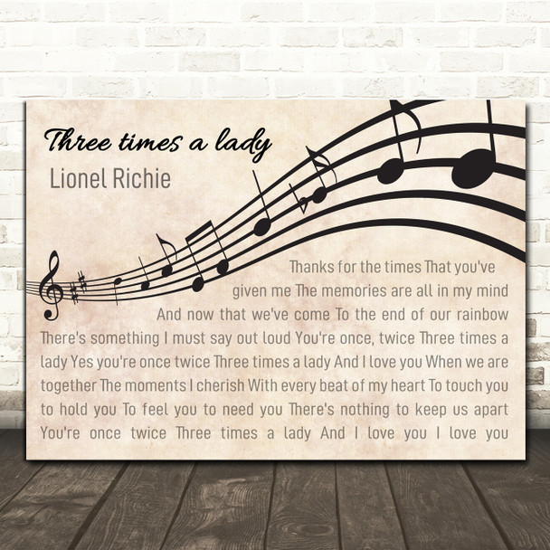 Lionel Richie Three Times A Lady Landscape Wavy Music Notes Song Lyric Print