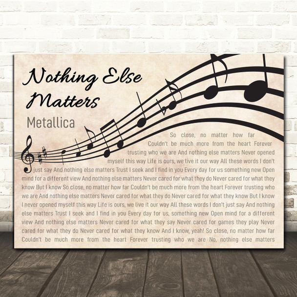 Metallica Nothing Else Matters Landscape Wavy Music Notes Song Lyric Print