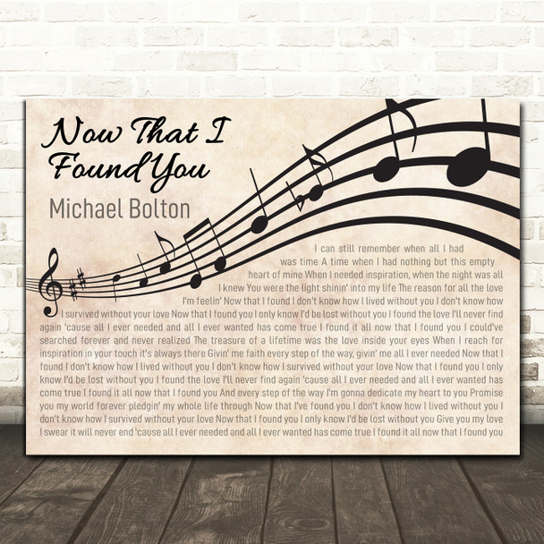 Michael Bolton Now That I Found You Landscape Wavy Music Notes Song Lyric Print