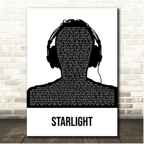 Dave Starlight Black & White Man Headphones Song Lyric Print