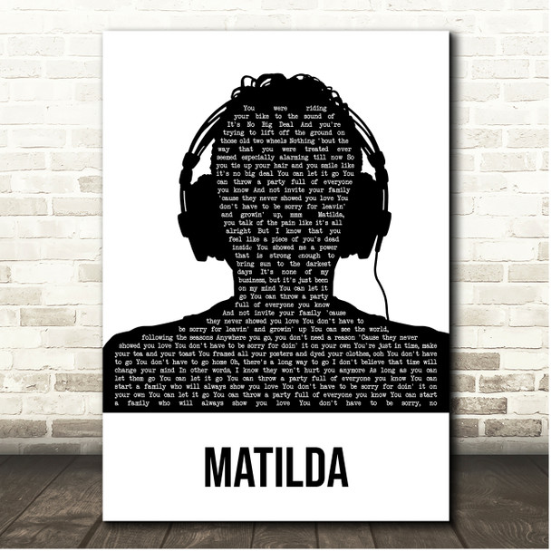 Harry Styles Matilda Black & White Man Headphones Song Lyric Print