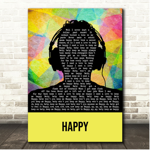 The Rolling Stones Happy Multicolour Man Headphones Song Lyric Print