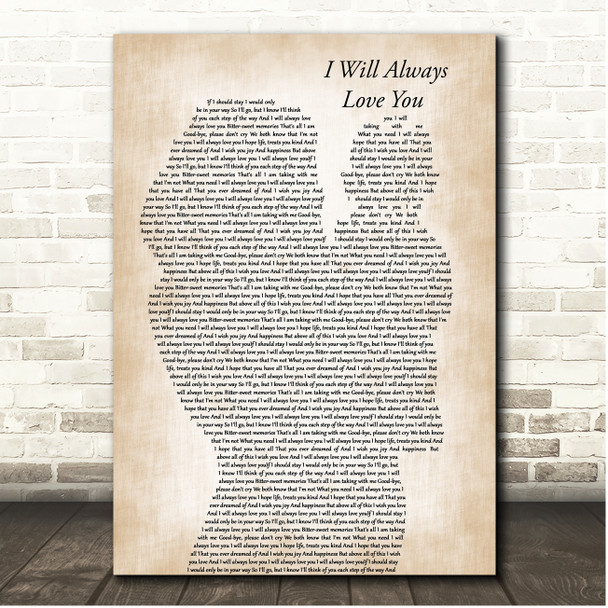 Dolly Parton I Will Always Love You Mother & Baby Song Lyric Print
