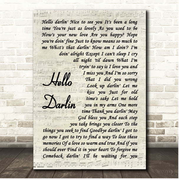 Conway Twitty Hello Darling Vintage Script Song Lyric Print