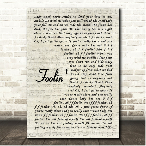 Def Leppard Foolin' Vintage Script Song Lyric Print
