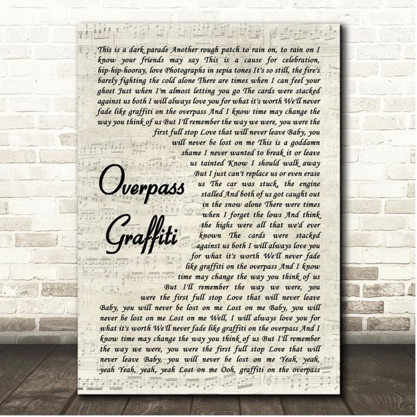 Ed Sheeran Overpass Graffiti Vintage Script Song Lyric Print