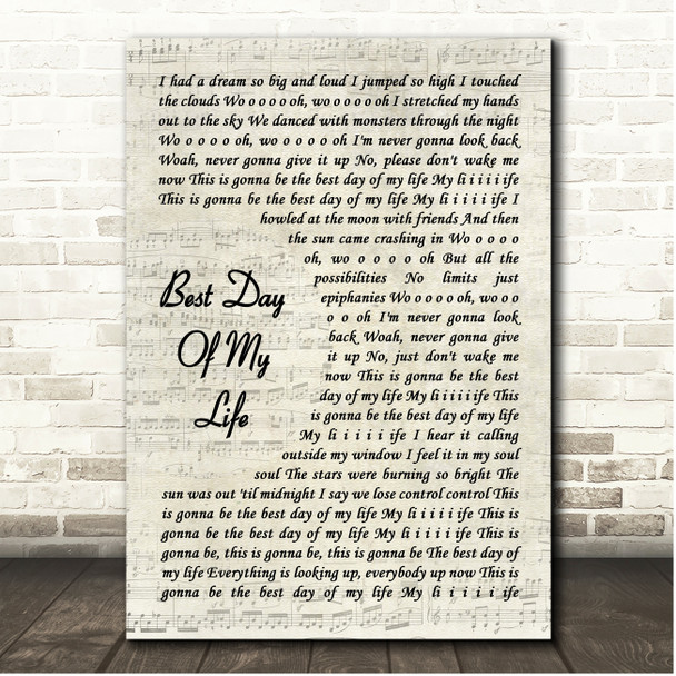 American Authors Best Day Of My Life Vintage Script Song Lyric Print