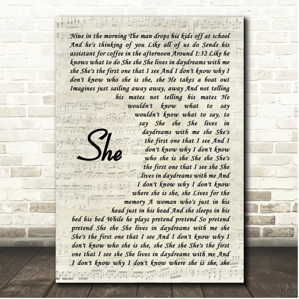 Harry Styles She Vintage Script Song Lyric Print