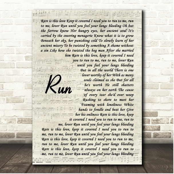 Hozier Run Vintage Script Song Lyric Print
