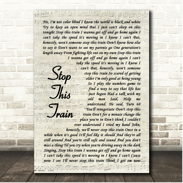 John Mayer Stop This Train Vintage Script Song Lyric Print