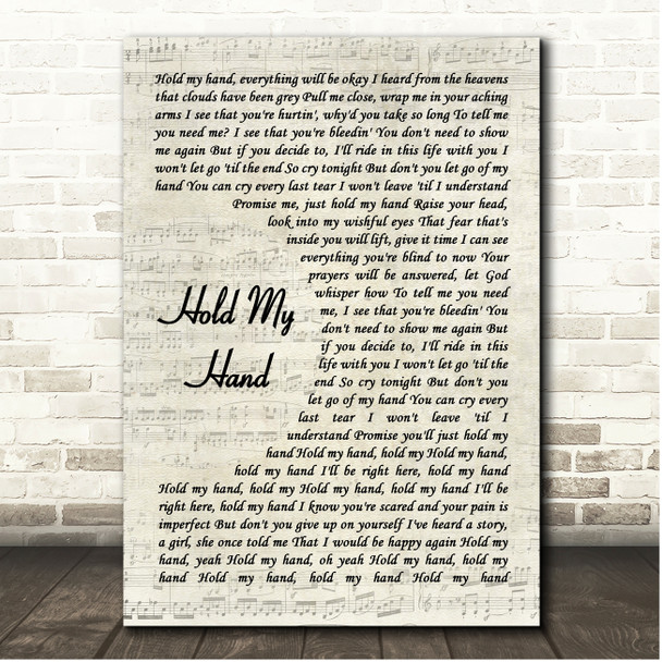 Lady Gaga Hold My Hand Vintage Script Song Lyric Print