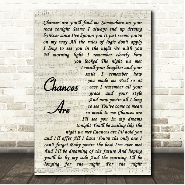 Martina McBride Chances Are Vintage Script Song Lyric Print