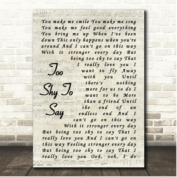 Stevie Wonder Too Shy To Say Vintage Script Song Lyric Print