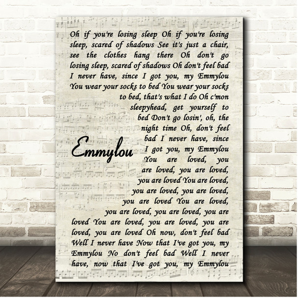 Vance Joy Emmylou Vintage Script Song Lyric Print