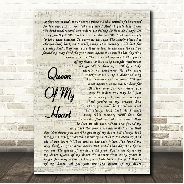 Westlife Queen Of My Heart Vintage Script Song Lyric Print