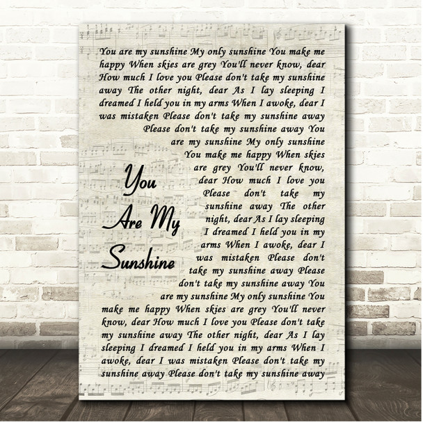 Carly Simon You Are My Sunshine Vintage Script Song Lyric Print