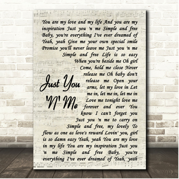Chicago Just You 'N' Me Vintage Script Song Lyric Print