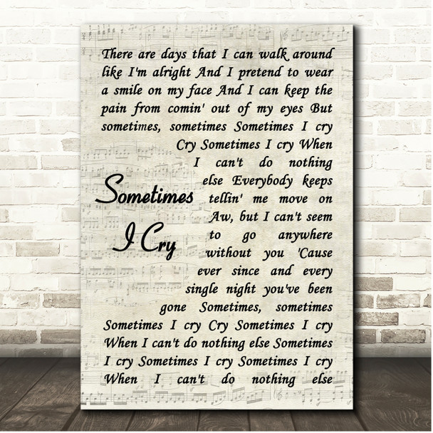 Chris Stapleton Sometimes I Cry Vintage Script Song Lyric Print