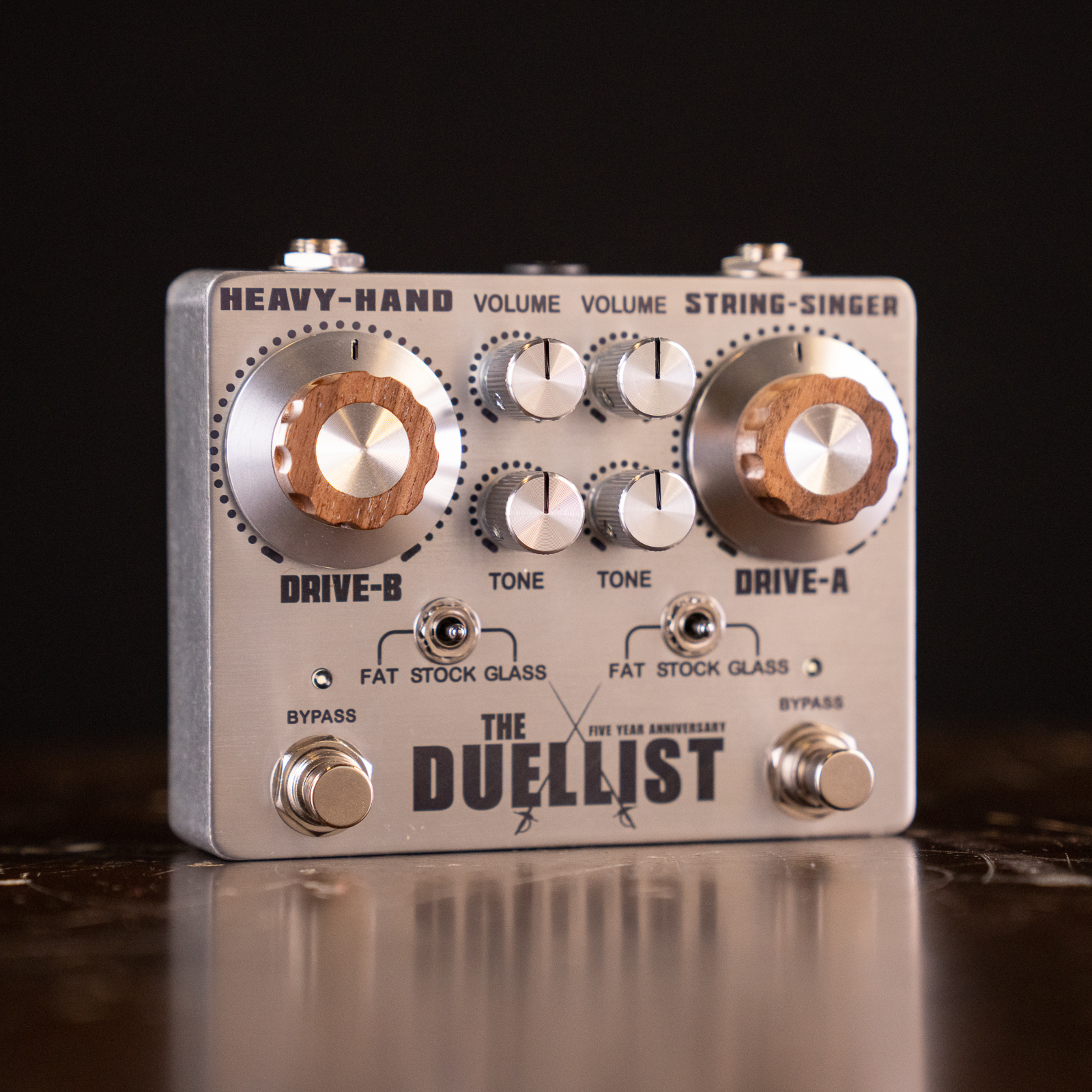 King Tone Guitar The Duellist Dual Overdrive Pedal - Side Dip Switches -  Silver