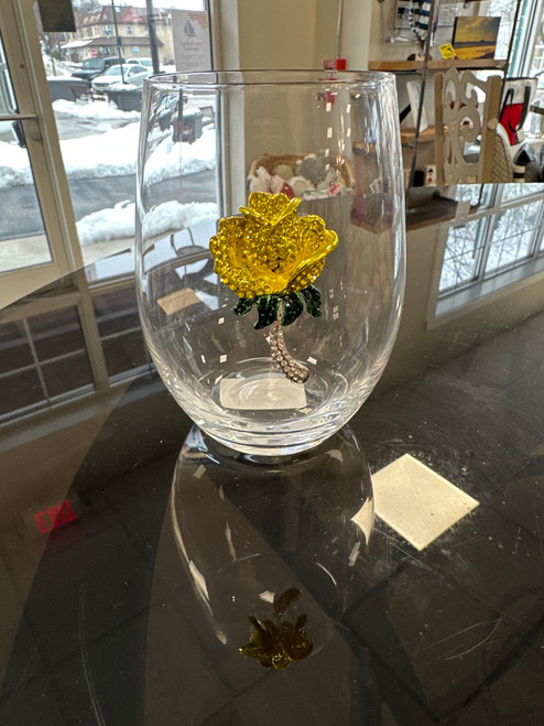 Stemless Wine Glasses Yellow Rose Stemless