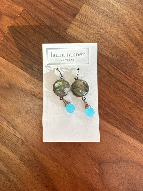 Laura Tanner Circa Drop Labradorite & Turquoise Quartz Silver Earrings