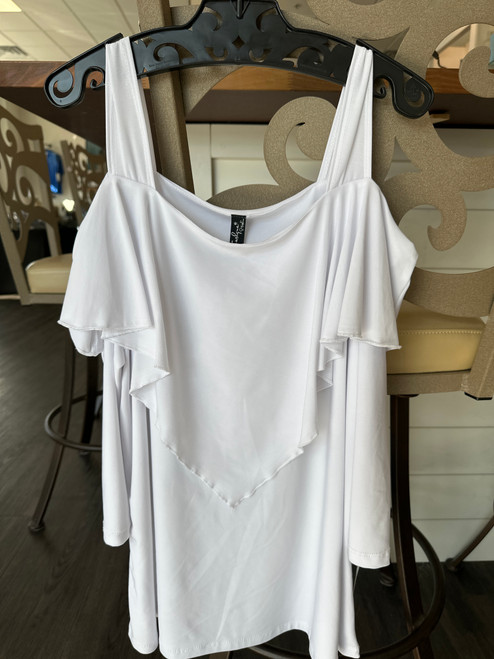 Cold Shoulder Top w/Frill White XL