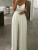 White
Long straight wide leg
Pearl like charm as straps (Removable for washing) 
Double Layered