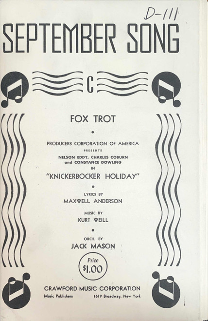 September Song for Misc. Chamber Orchestra (A Jack Mason Arrangement) FOX TROT - All Parts