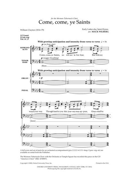 Come, Come Ye Saints - Arr. Mack Wilberg - SATB (divisi) and organ