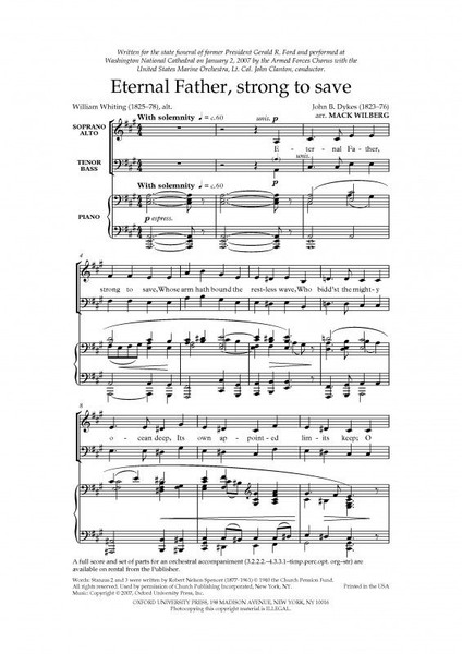 Eternal Father, Strong to Save - Arr. Mack Wilberg - SSATTBB and piano