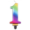 Candle Numeral No. 1 Each Metallic Rainbow 75mm