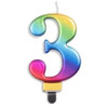 Candle Numeral No. 3 Each Metallic Rainbow 75mm