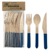 Cutlery Set 3 pcs Wooden Alpen Royal Blue Pack 10