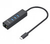 Simplecom CHN421, Aluminium USB-C to 3 Port USB HUB with Gigabit Ethernet Adapter, Black, 1 Year Warranty