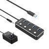Simplecom CH345PS, Aluminium 4 Port USB3.0 Hub with Individual Switches and Power Adapter, 1 Year Warranty