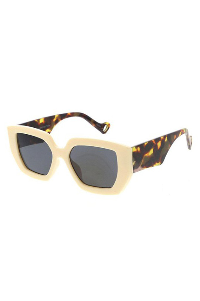Torrie White Large Hexagonal Chunky Sunglasses