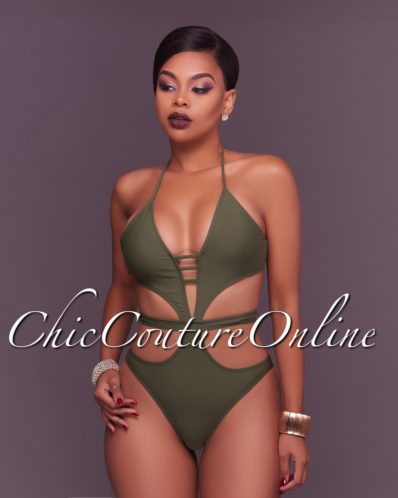 Eloise Olive Green Strappy One Piece Swimsuit