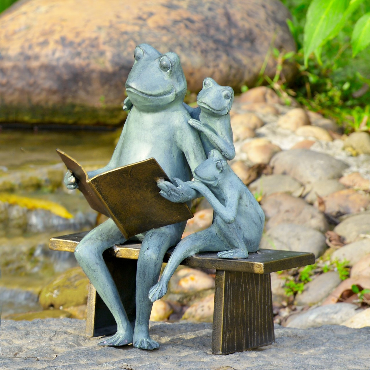 Reading Frog Family Outdoor Garden Sculpture