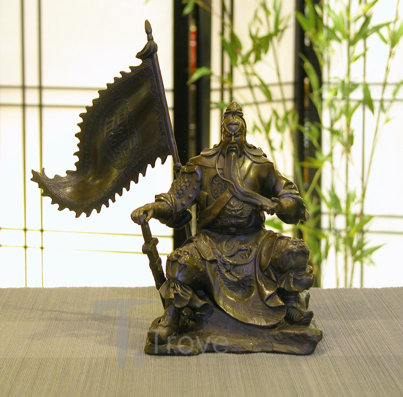Bronze Sitting General Kwan 30cm