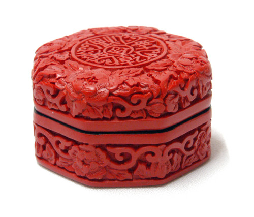 2.5in Red Peony Lacquered Cinnabar Box